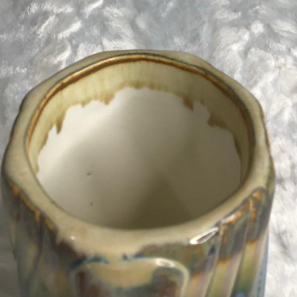 Stoneware Pottery Coffee Mug Drip Blue/Teal w/ Vertical Carved Fluting 12 fl oz. - Picture 7 of 9